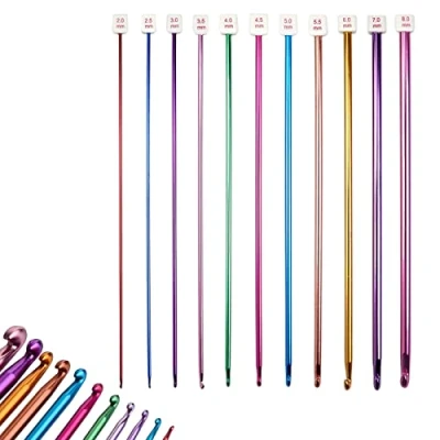 Imagen de Juego de Agujas Ganchillo,11 Piezas Aluminio Tunecino Tejer,Proyectos Tejer Kit para Principiantes y Uso en el Hogar,2 mm a 8