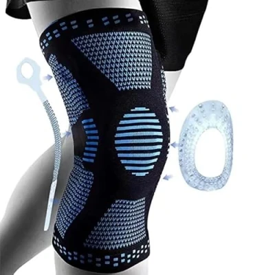 Imagen de rodillera para mujeres/hombres, rodilleras médicas correr, comprimida con almohadillas de gel rótula y estabilizadores laterales pluma, desgarro menisco, artritis, ACL,