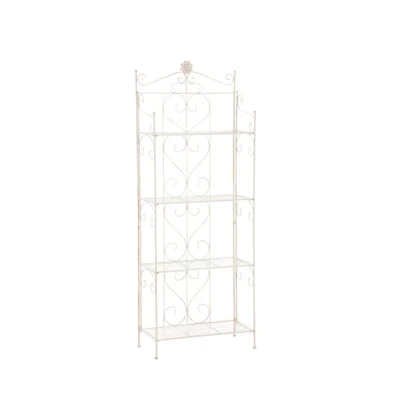 Imagen de CLP Estantería De Hierro Plegable Lenja Decorativa con 4 Estantes I Multiusos Niveles, Color:Crema Envejecido