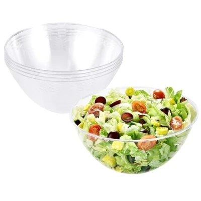 Imagen de MATANA 5 Cuencos Grandes, Bol de Plástico Duro Transparente, Ensaladeras, 3000ml Resistente y Reutilizable Fiestas, Picnic, Cumpleaños
