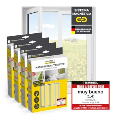 Imagen de EASYmaxx Insect Protect mosquitera para ventana con fijación magnética, recortable, protección contra insectos ventanas de hasta 110 x 130 cm, imán repelente mosquitos, montaje