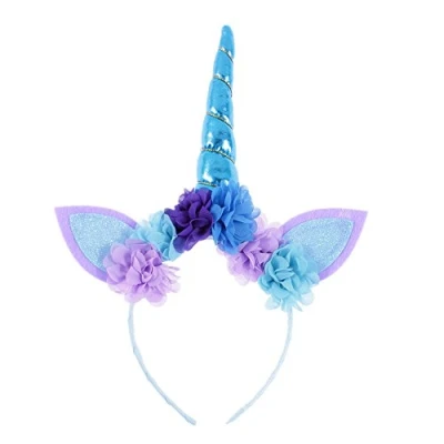 Imagen de Nishine diadema de cuerno unicornio para bebés y niñas, fiesta cumpleaños, recuerdo Hollween Cosplay Tiara mujer, (azul)