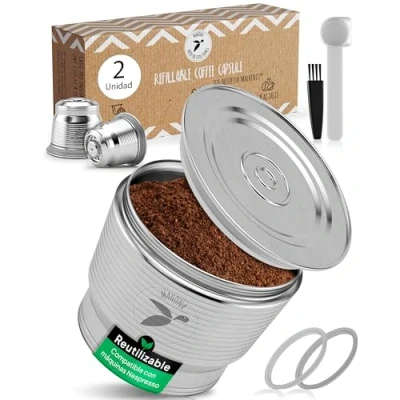Imagen de cápsulas reutilizables de Acero Inoxidable para los amantes del café respetuosos con el medio ambiente, compatibles máquinas Nespresso + soporte mahona