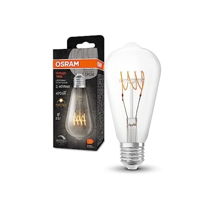 Imagen de OSRAM Lámpara Vintage 1906 Classic Edison FIL LED, E27, transparente, 4,8 W, 470 lm, 2700 K, luz blanca cálida, regulable, filamento delgado, optimo consumo de energía, larga duración