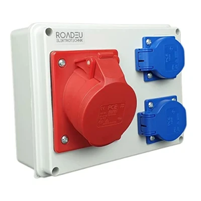 Imagen de RoadEu Enchufes de Pared 16A CEE, para Casa, Taller y Garaje, Distribuidor Corriente 2x Schuko 230V, Cableado, Conexión Rápida, Instalación Fácil, Construcción Robusta
