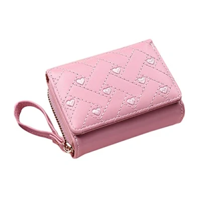 Imagen de Diyafas Cartera Pequeña de Mujer Corazón Bordado Monedero Señoras Tarjetero con Múltiples Ranuras para Tarjetas