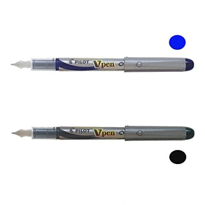 Imagen de Lote 2 Plumas desechables Pilot V pen Silver tinta líquida de color Azul y Negro