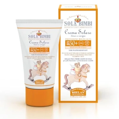 Imagen de Helan, Sole Bimbi, Crema Solar Niños 50+ SPF, Previene Quemaduras con Protección Facial contra Eritemas, Caléndula y Vitamina E Corporal Resistente al Agua