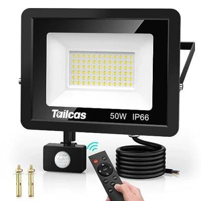 Imagen de Tailcas 50W Focos LED Exterior con Sensor de Movimiento, IP66 Impermeable Foco Proyector Control Remoto, 4500LM, 6500K Blanco Frío o Interior para Jardín, Patio, Garaje