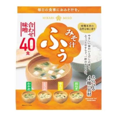 Imagen de Hikari Miso Sopa Instantánea Japonesa, 4 Sabores, Pack de 40 sopas (Algas Wakame, Cebollas Verdes, Tofu, Tofu Frito)