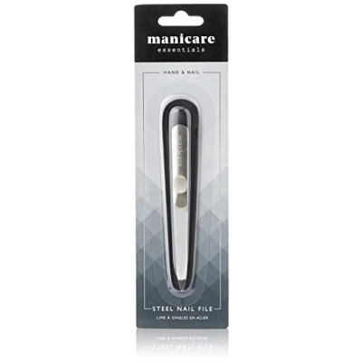 Imagen de Manicare Lima de uñas acero, resistente tablero esmeril doble cara, acero inoxidable resistente, para manos y pies, empujador cutículas, salón profesional, hogar o viajes,