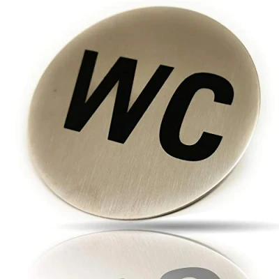 Imagen de Kerafactum WC Sign Signos de la Puerta a Den Toilets Acero Inoxidable Redondo Mate Brillante Signo Auto Adhesivo Aviso