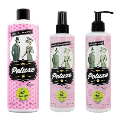 Imagen de Petuxe Pack para Mascotas Champú + Mascarilla Acondicionador. Gatos. Todas Las Razas. Todo Tipo de Pelo Vegano. Lava en Profundidad. con Vitamina E