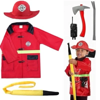 Imagen de Fartoni Disfraz Bombero Niño. Disfraces De Infantil 2 3 4 Años Chaqueta, Gorro, Accesorios. Bomberos Para Fiestas, Carnaval Y Halloween