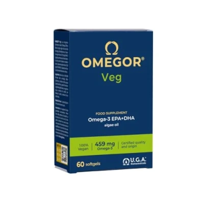 Imagen de Omegor Veg Omega 3 Vegano (60 Cápsulas) ‒ derivado de Aceite Algas, Enriquecido con Vitamina E Contiene 250 mg DHA y 125 EPA por Cápsula Certificado IFOS la Vegan Society