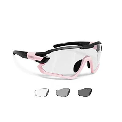 Imagen de BERTONI Gafas Ciclismo Running MTB Esquí Tennis Padel Polaridas Fotocromaticas mod. Quasar (Negro Rosa/Fotocromaticas)