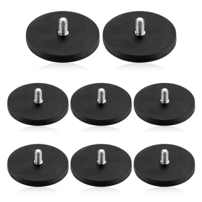 Imagen de mizikuu Imanes De Neodimio Engomados, 8 Piezas Goma 43 Mm Diámetro Con Rosca Exterior M6 Fuerza Tracción Magnética Vertical 10 Kg Redondos