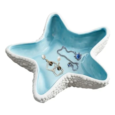 Imagen de Nizirioo Cuenco de cerámica para joyas, diseño estrella mar, bandeja decorativa multifuncional, plato cena, organizador, decoración del hogar, regalo boda