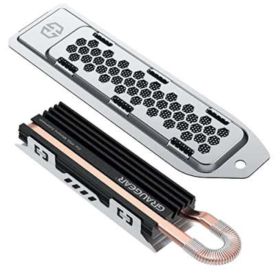 Imagen de Disipador térmico HeatPipe de GRAUGEAR para SSD M.2 NVMe (2280), Playstation 5, PS5 Slim, expansión memoria PS5, con cubierta protegida contra el polvo.