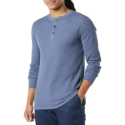 Imagen de Amazon Essentials Camisa Henley de Panal Abeja Manga Larga con Ajuste Entallado Hombre, Añil, S