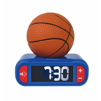 Imagen de Lexibook, Baloncesto, Despertador con luz Nocturna balón de Sonidos y melodías, Pantalla LCD retroiluminada, Luminoso, Snooze, Azul/Naranja, RL800BA