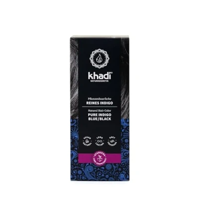 Imagen de khadi PURE INDIGO tinte natural, coloración para el cabello de un misterioso negro intenso a azulado resplandeciente, color natural 100% vegetal y vegano, cosmética certificada, 100g