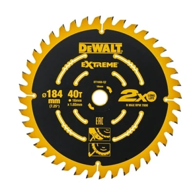 Imagen de DeWalt DT1668 QZ Hoja para Sierra Circular Estacionaria 184x16x40T DCS365, 0 W, V, Multicolor, 184 x 16mm 40T Coarse, Set de 2 Piezas
