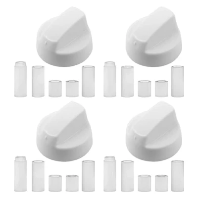 Imagen de Spares2go Perillas de control universales blancas para todas las marcas y modelos horno, cocina vitrocerámica (paquete 4 + adaptadores)