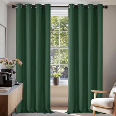 Imagen de Deconovo Cortinas Opacas 2 Piezas para Dormitorio Salón Modernas, Aislantes Térmicas y Reducción de Ruido, EcolóGicas Certificadas,140 x 220 cm Verde Oscuro