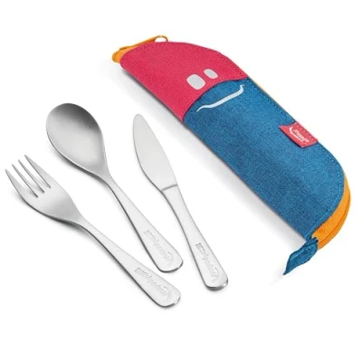 Imagen de Maped Picnik Concept Kids Funda con Cubiertos de Acero Inoxidable, Tenedor, Cuchillo y Cuchara pequeña para niños, Tela Rosa