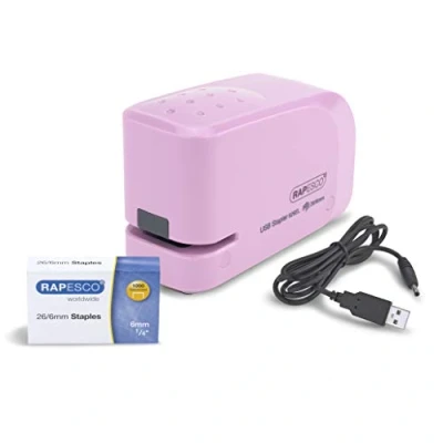 Imagen de Rapesco 1451 626EL Grapadora Automática USB/Batería con 1000 Grapas 26/6mm, Capacidad para 15 Hojas, Rosa