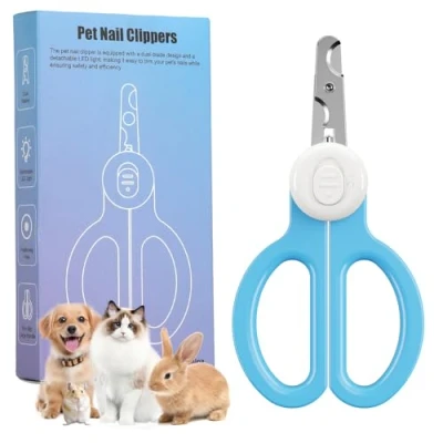 Imagen de Euqvunn Cortauñas Gato, Profesional Corta Uñas Gatitos con Doble Hoja y Desmontable Iluminación LED, Adecuado para Gatitos, Conejos, Cobayas, Cachorros, Animales Medianos Pequeños (Azul Blanco)
