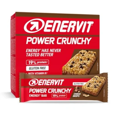 Imagen de Enervit, Power Crunchy Choco Drops, Barrita Energética con Pepitas de Chocolate Negro, Magnesio, Vitamina B1 y 19% Proteína, Barritas Enervit Sin Gluten, 12 x 40g