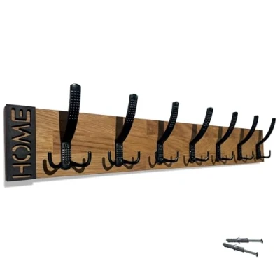 Imagen de FLEXISTYLE Perchero moderno de pared roble con diseño láminas madera roble, color negro, moderno, natural, 3 dimensiones (roble, 80 cm)