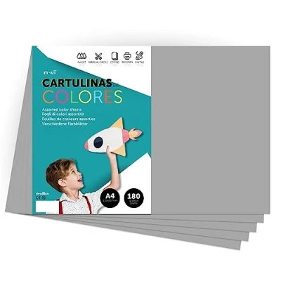 Imagen de Cartulina de Colores, A4 Colores Intensos, Hojas 180gr para Manualidades, Imprimir tus Documentos y Diseños Creativos, Folios · m office (50 hojas, gris)