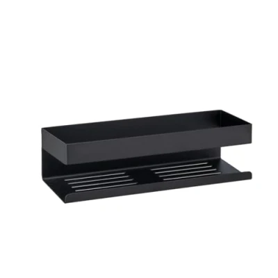 Imagen de WENKO estante de pared Genova Black con Turbo Loc®, acero inoxidable mate, fijación a la sin taladrar almohadilla adhesiva, para guardar productos baño, 30x8x10,5 cm, negro