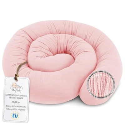 Imagen de Totsy Baby Almohada para Dormir de Lado Muselina, el Cuerpo Serpiente 400 cm Algodón cojin Cervical Enrollable Lavable Cojines Grandes Rosa empolvado