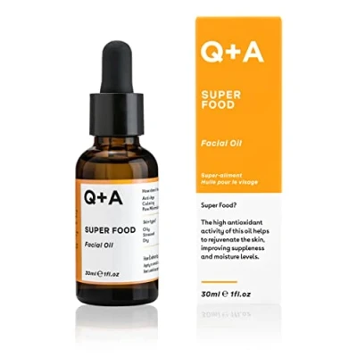 Imagen de aceite facial Q+A Super Food. Un que mejora el aspecto de la piel gracias a sus ingredientes 100% naturales. 30 ml/1 fl.oz
