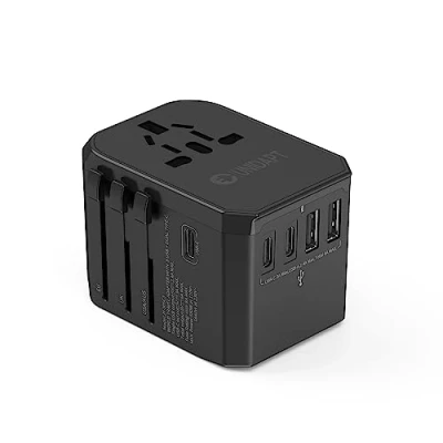 Imagen de Unidapt Adaptador Enchufe de Viaje Universal Internacional con 3 Puertos USB C y 2 A, Cargador Pared Todo en Uno para EU UK AUS USA China, Negro