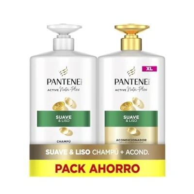 Imagen de Pantene Pro V Suave Y Liso Champú 1000ml Acondicionador 800ml, Con Dispensador, Pelo Encrespado Apagado