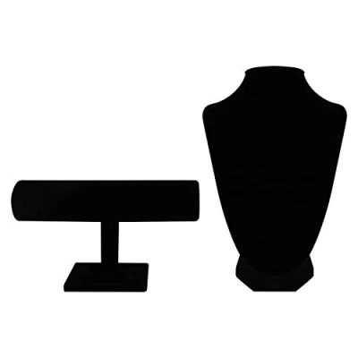Imagen de BELLE VOUS Colgador de Collares Terciopelo Negro Barra T y Bustos para (Pack 2) Soporte Brazaletes, Relojes Pulseras Maniquí Colgar Gargantillas, Colgantes, Cadenas