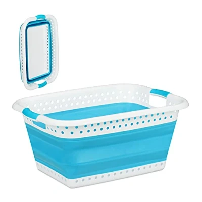 Imagen de Relaxdays Colada Plegable, Cesto Ropa Limpia, Barreño, Plástico Silicona, 1 Ud, 27x61x45,5 cm, Turquesa