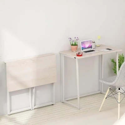 Imagen de Moziel Mesa Escritorio Plegable, Compacto sin ensamblaje, Ordenador Manualidades, Estudio Plegable para Oficina, Casa, 80 x 45 74 cm (Madera)