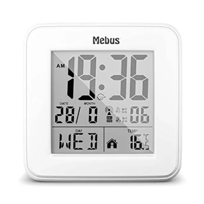 Imagen de Despertador inalámbrico digital con indicador de temperatura, iluminación, calendario, compacto y estable, color: negro, modelo: 25594
