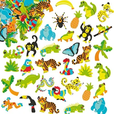 Imagen de Baker Ross Pegatinas de Espuma con Diseños la Selva (Pack 100) para Decorar Tarjetas, Cuadernos, Manualidades y Collages Infantiles
