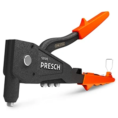 Imagen de PRESCH remachadora Manual inc. calibre de remaches Tenaza profesional robusta acero inoxidable Ø 2,4, 3,2, 4,0mm y aluminio hasta 4,8mm Pistola manuales