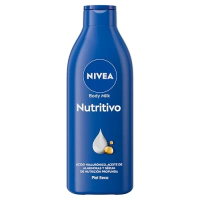 Imagen de NIVEA Body Milk Nutritivo (1 x 400 ml), leche corporal que hidrata durante 72 h, crema hidratante con aceite de almendras y ácido hialurónico, para piel seca