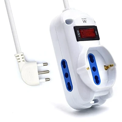 Imagen de Ewent EW3918 Regleta de 3 Polos, 2 Tomas Ita 10/16A + 1 Schuko, protección sobrecarga Sobretensión 250V/2500W Enchufe Italiano 10A Cable 1,5m, Blanco Clase eficiencia energética A+