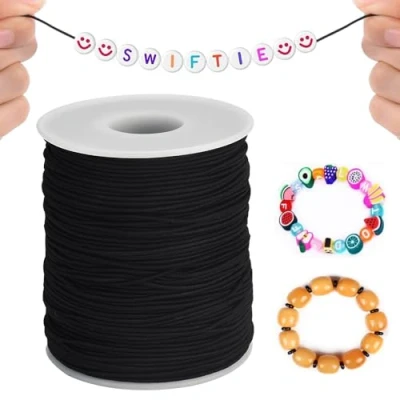 Imagen de BUENTYA 100M Hilo Elastico Negro para Pulseras Cordón Elástico Redonda 1mm Cuerda Hacer Manualidades, DIY, Pulsera, Collar, Abalorios