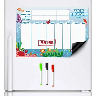 Imagen de Registro de CKB Ltd; Pizarra Magnética A3, Tabla Premios, Diseño Animal del Océano, hasta 3 niños, 42x29cm, rotuladores, Ideal para Clases Infantiles, recompensas, esfuerzos, borrado en seco